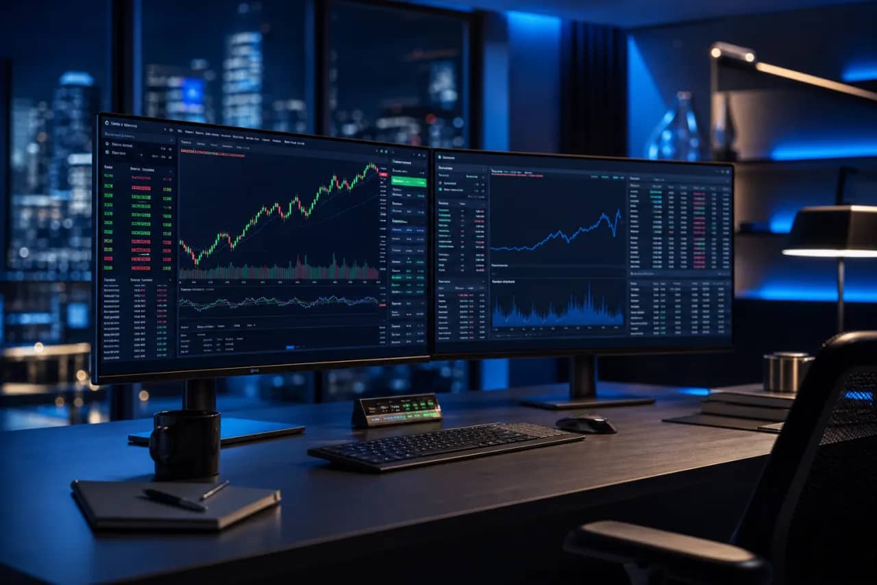 Ovexly binary options and CFD trading terminal on a desktop desk